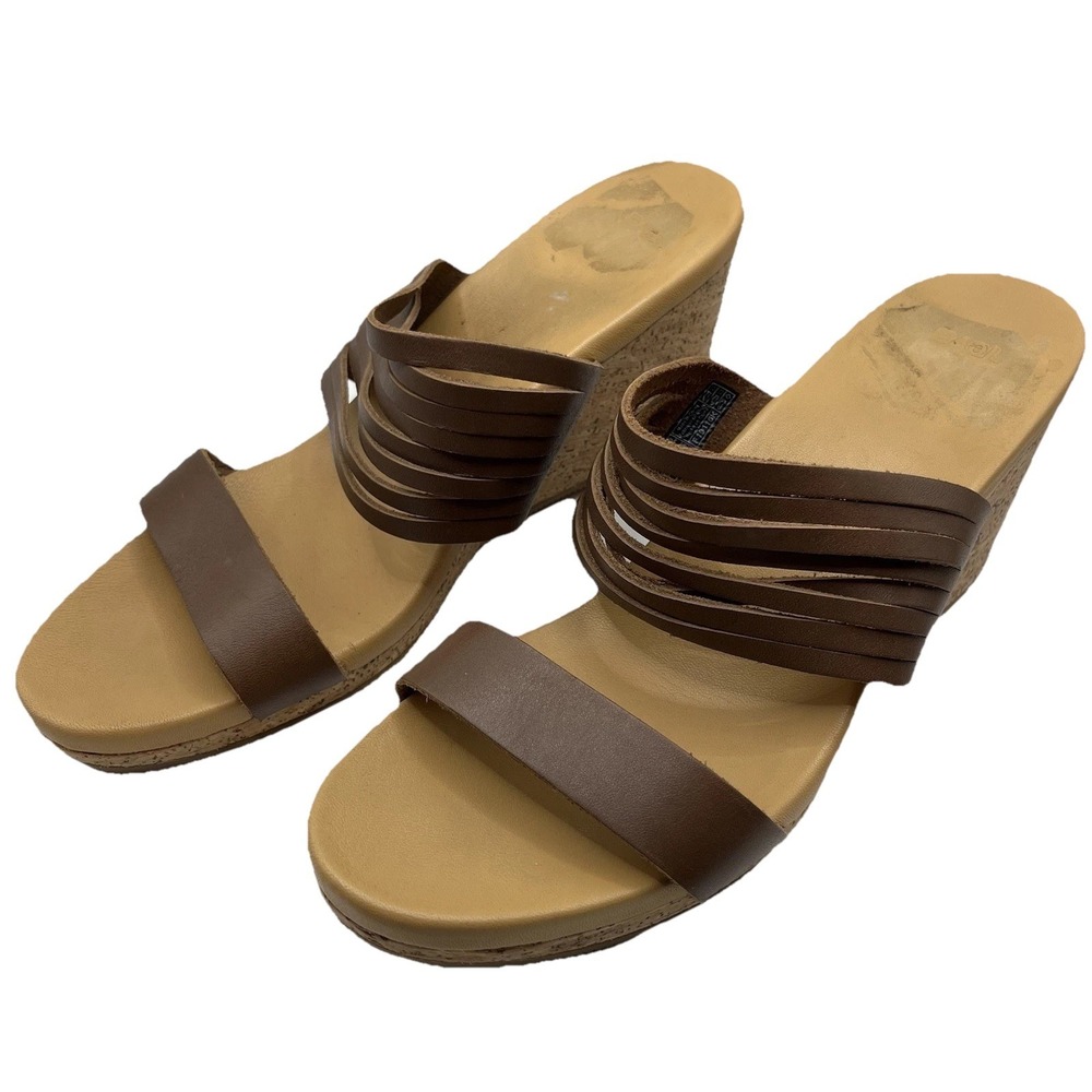 Teva Arrabelle Women's Sz 10 Brown Leather Cork Wedge Slide Sandals Heel - Picture 2 of 7